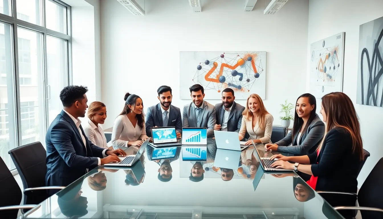 diverse professionals discussing ethics in social media in a modern office.
